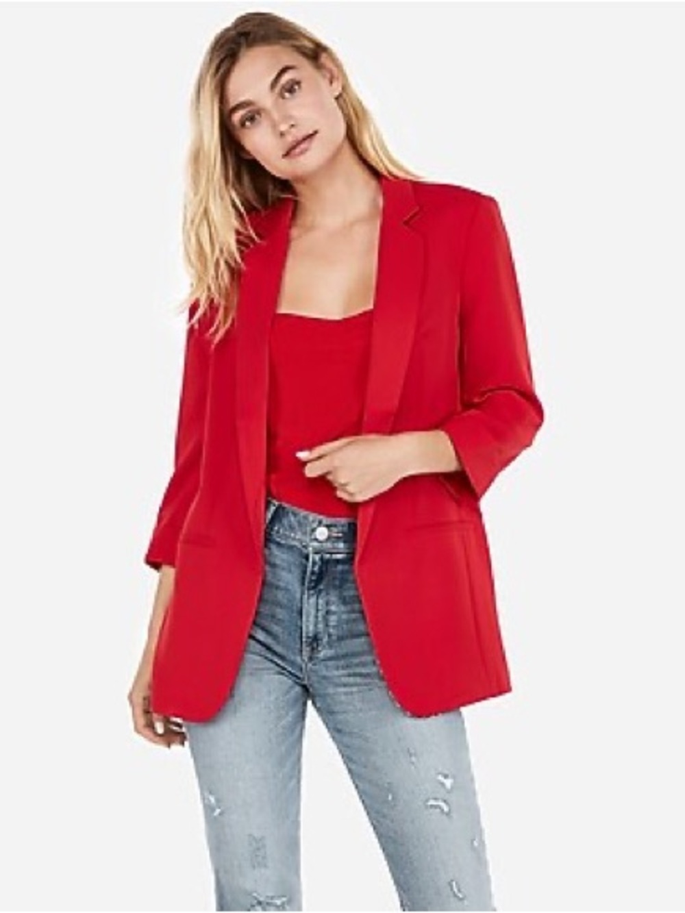 Express Roll Sleeve Open-Front Boyfriend Blazer